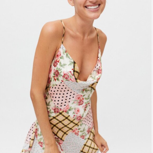 For Love and Lemons Marissa Polka Dot Patchwork Print Satin Mini Dress - Picture 4 of 4